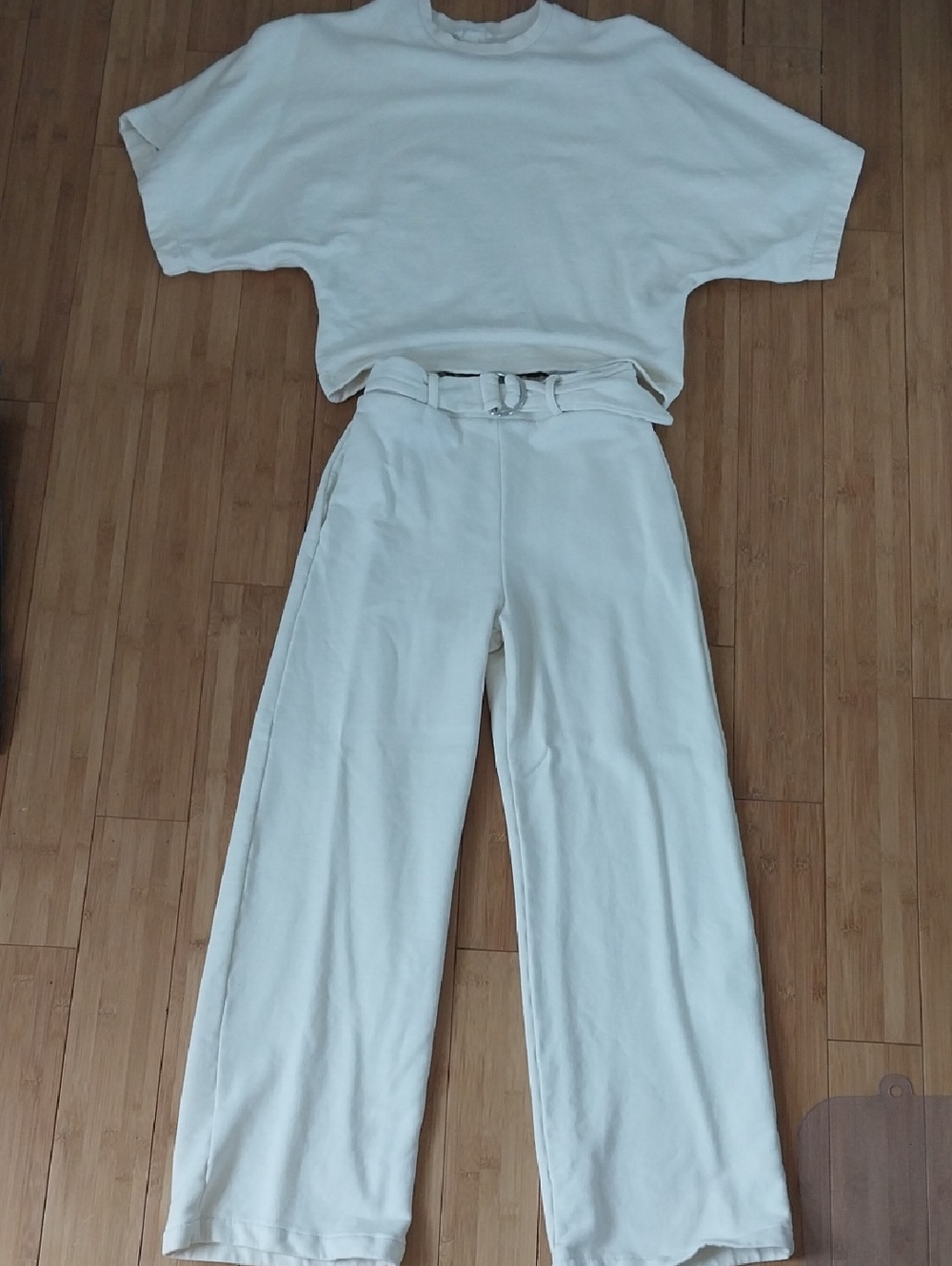 Zara Cream Wide-Leg High-Waist Pants Set Size S